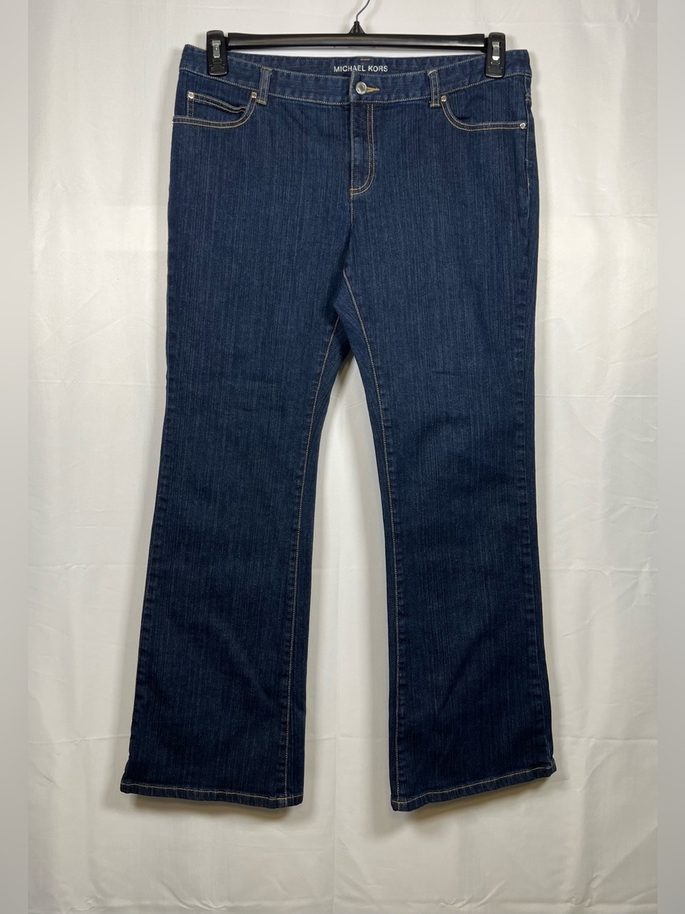 Michael Kors Women’s Bootcut Jeans Size 14 Dark Blue Grommet Back Pocket - Picture 2 of 10